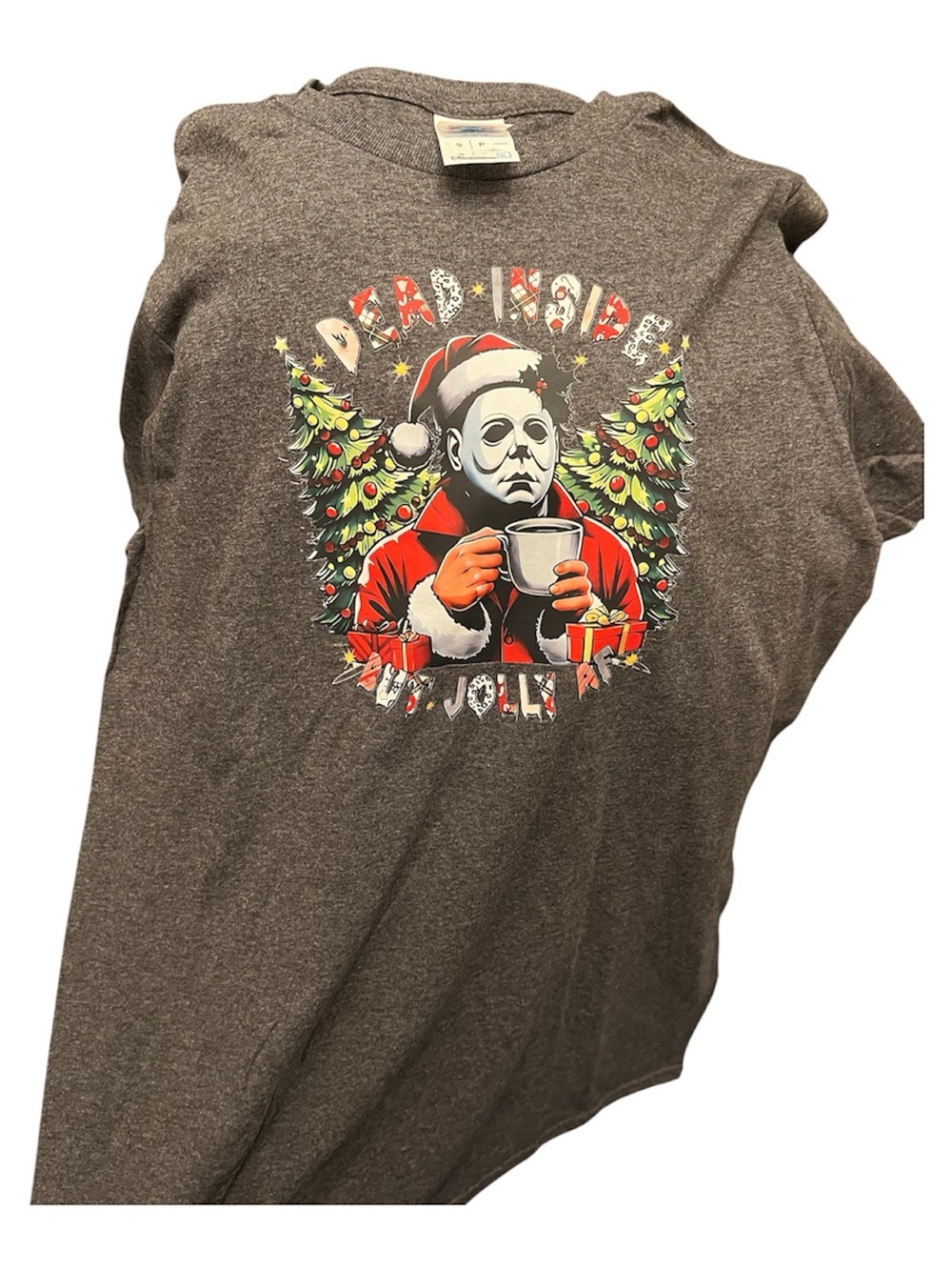 Men’s Small Holiday Graphic Tee with Dark Gray Michael Myers Design